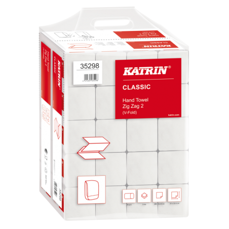 Ręcznik papierowy składany Katrin Classic Zig Zag Handy Pack, 2 warstwy, makulatura bielona - 20 bind