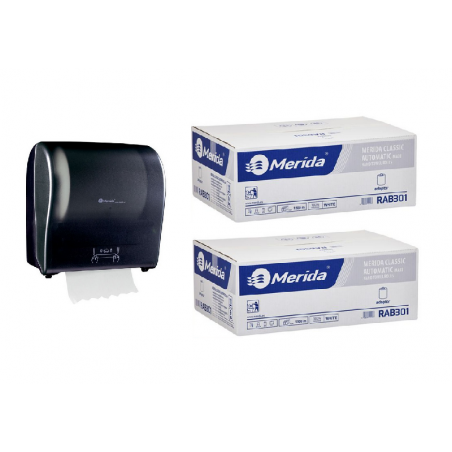 Mechaniczny podajnik Merida Solid mat za 100zł netto + 2 kartony ręcznika papierowego Merida Automatic - makulatura bielona