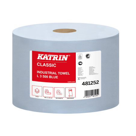 Czyściwo przemysłowe w roli Katrin Classic Industrial L3, 3 warstwy, 190m, włóknina mieszana niebieska - 2 rolki