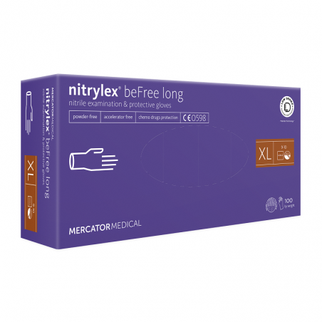 Rękawice nitrylowe chemoodporne z przedłużonym mankietem Mercator beFree long XL 100 szt