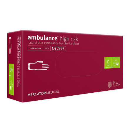 Rękawice lateksowe z przedłużonym mankietem Mercator Ambulance High Risk S 50 szt