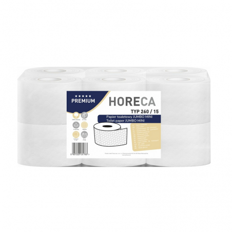 Papier toaletowy jumbo mini Horeca Premium typ 260/15, 3 warstwy, 28mb, celuloza - 12 rolek